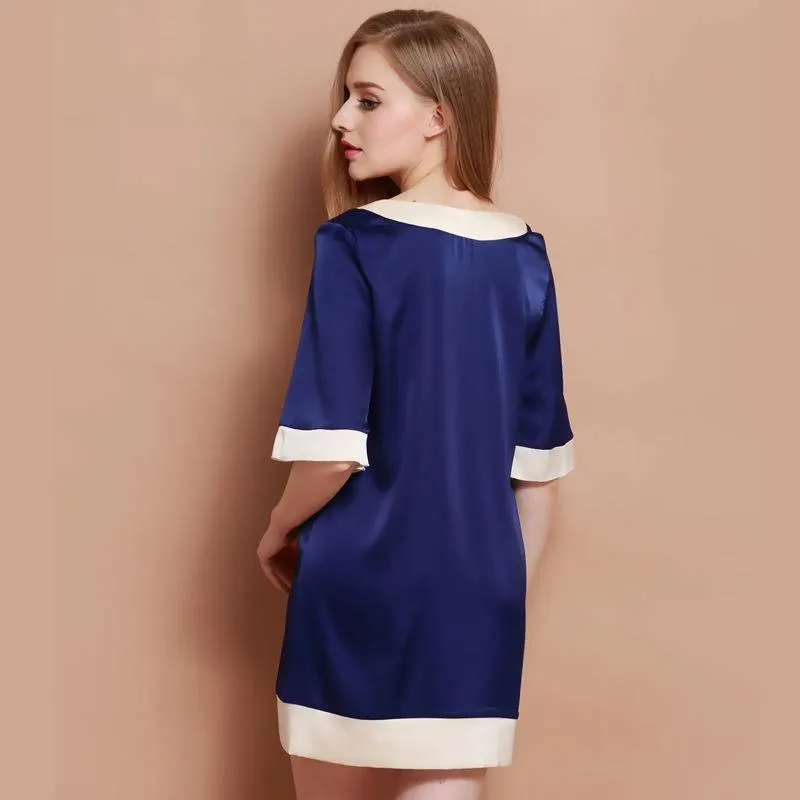 22MM Classic V Neck Women Silk Nightgown 100%  Silk Short Sleeves Sleep Dress Sleepwear