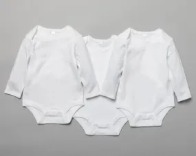 3 Pack Long Sleeve Bodysuits Plain White (0-12 Months)-T20805