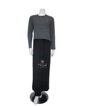 304-BK Black Stripes Cotton Nursing Nightgown