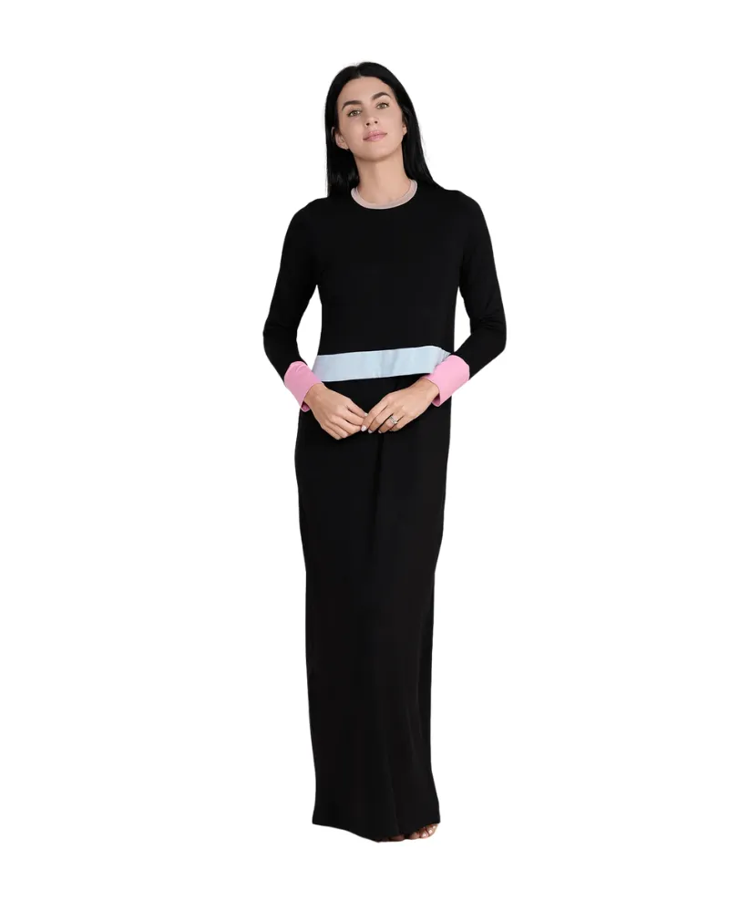 709 Color Block Black Cotton Nursing Nightgown