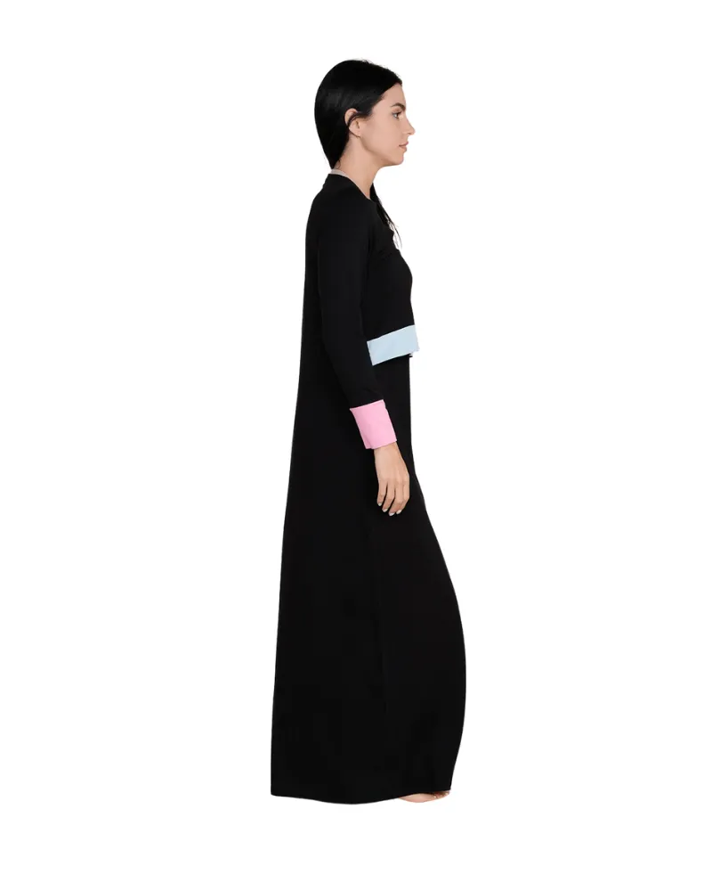 709 Color Block Black Cotton Nursing Nightgown