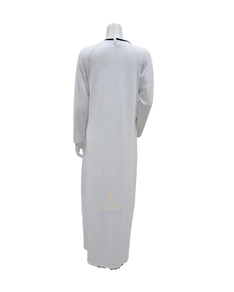 AC-079 White with Black Wrap Modal Nursing Nightgown