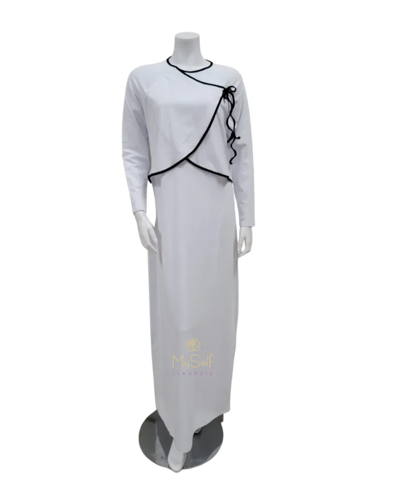 AC-079 White with Black Wrap Modal Nursing Nightgown