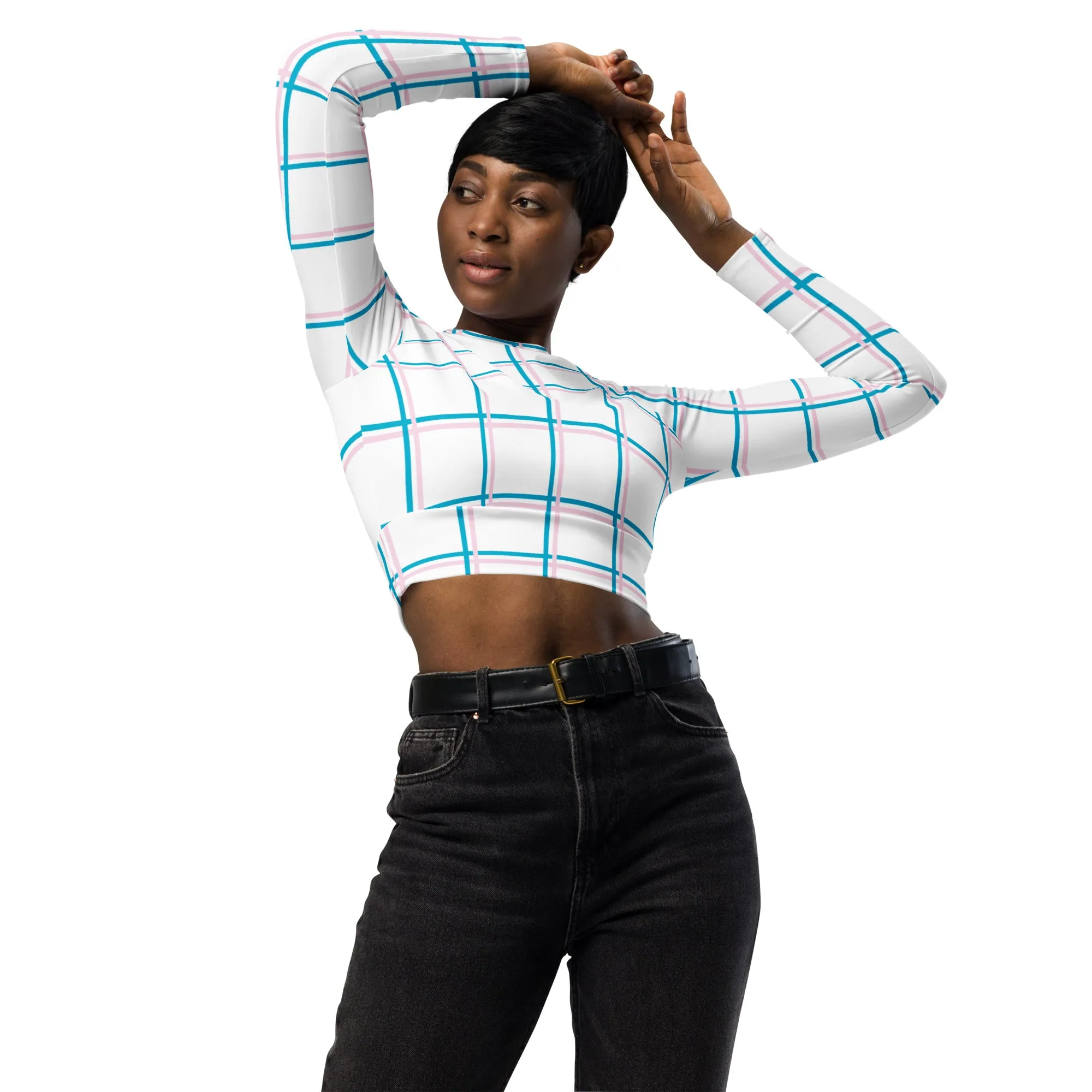 Analglyph Grid Recycled long-sleeve crop top