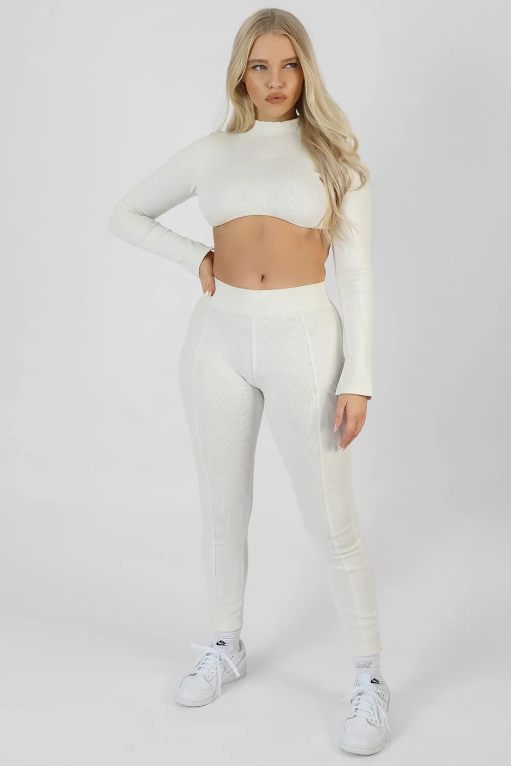 Athleisure High Neck Underbust Top White