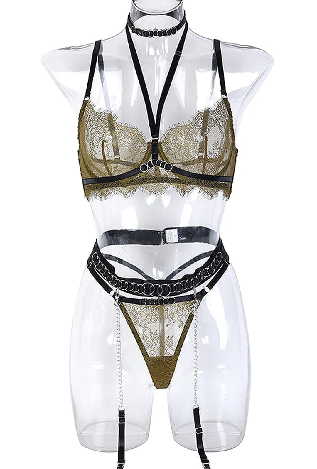 AURORA - 3 PIECE LACE & CHAIN LINGERIE SET