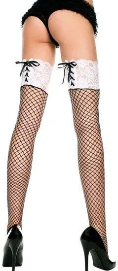 Black Diamond Net Thigh Hi with Corset Top (OS)