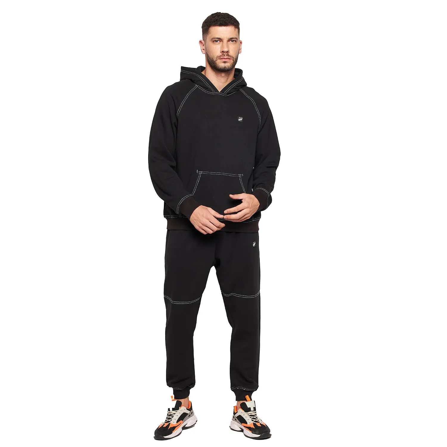 Black Oversized Contrast Stitch Combo Tracksuit