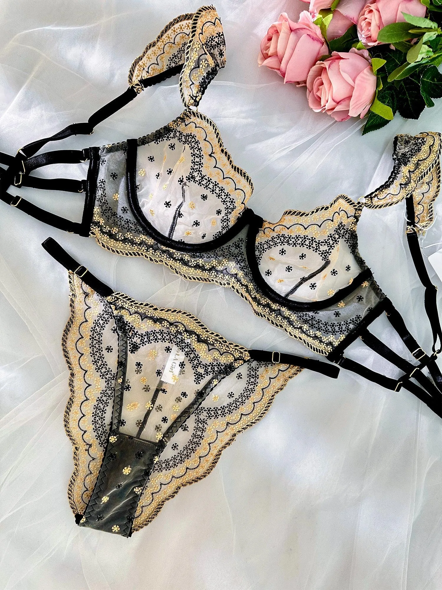 Black&Gold Luxury Lace Embroidered Lingerie Set