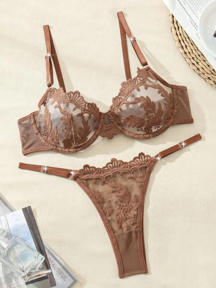 Brown Sheer Lingerie Set