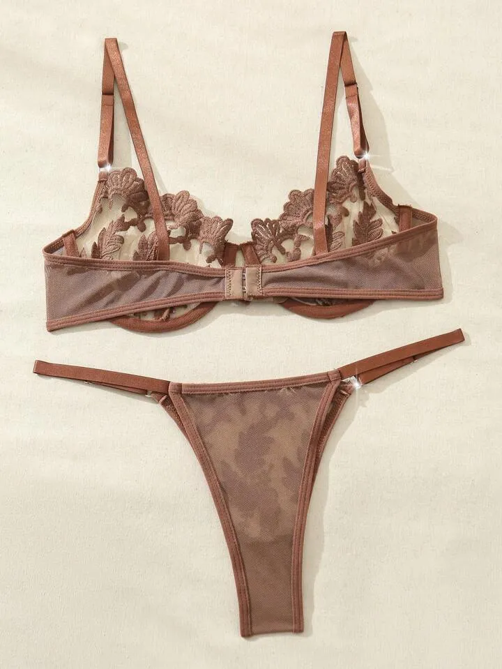 Brown Sheer Lingerie Set