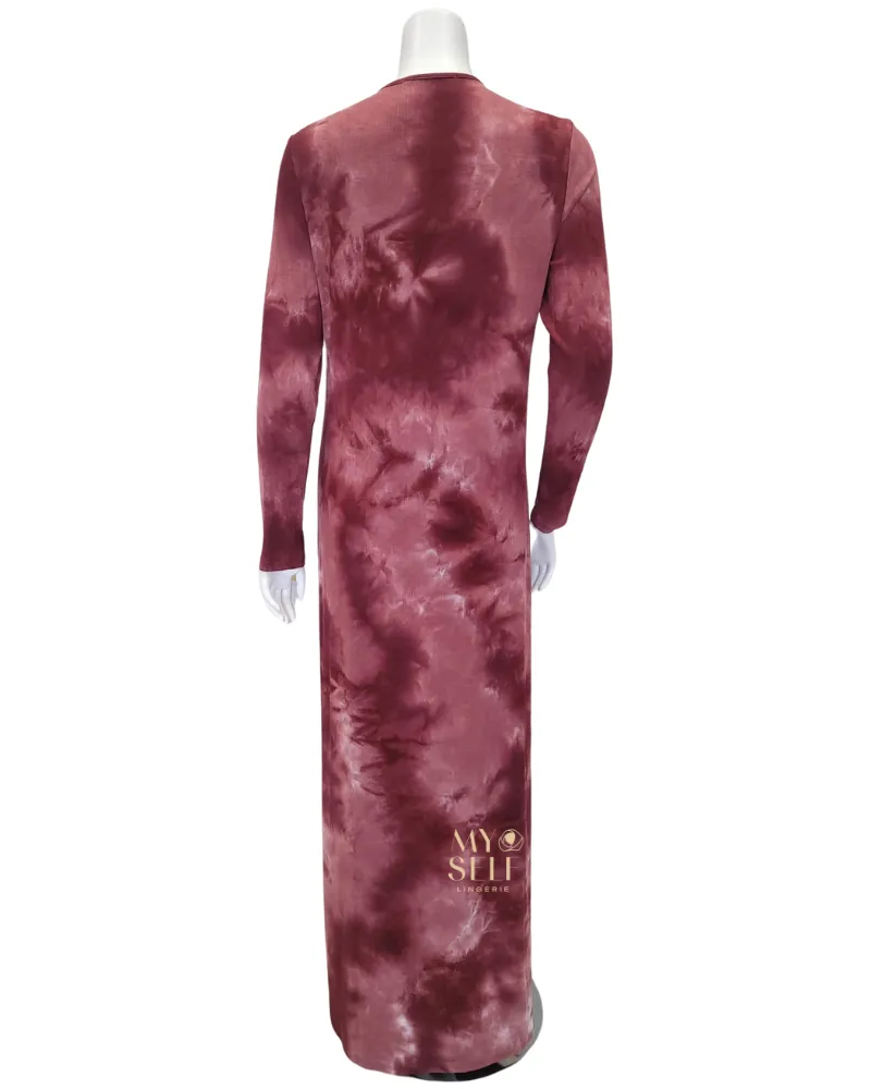 C-6522 Burgundy Tie Dye Ribbed Modal Nursing Nightgown