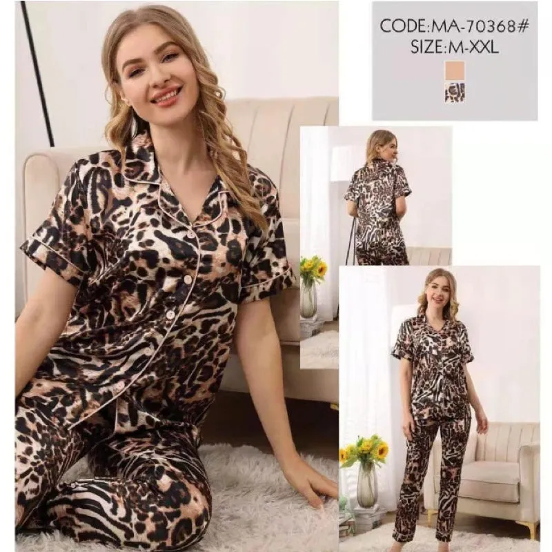 Cheeta Print Button Up Pajama Set Sleepwear