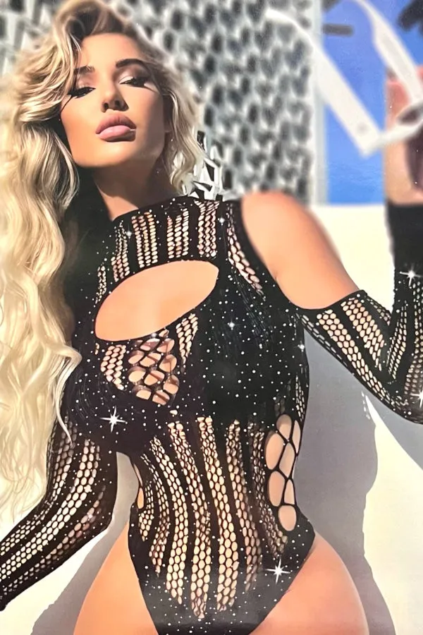 Cold Shoulder Rhinestone Bodysuit