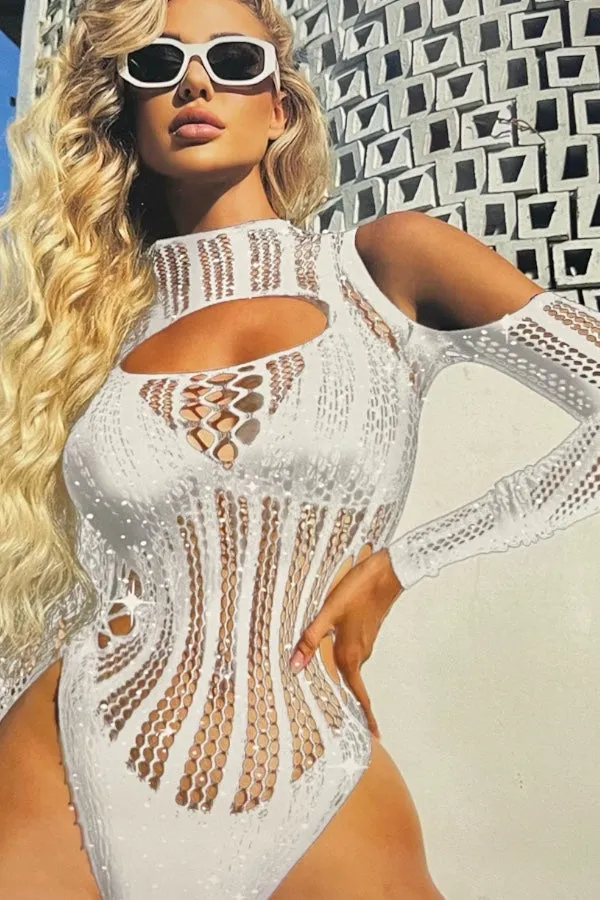 Cold Shoulder Rhinestone Bodysuit