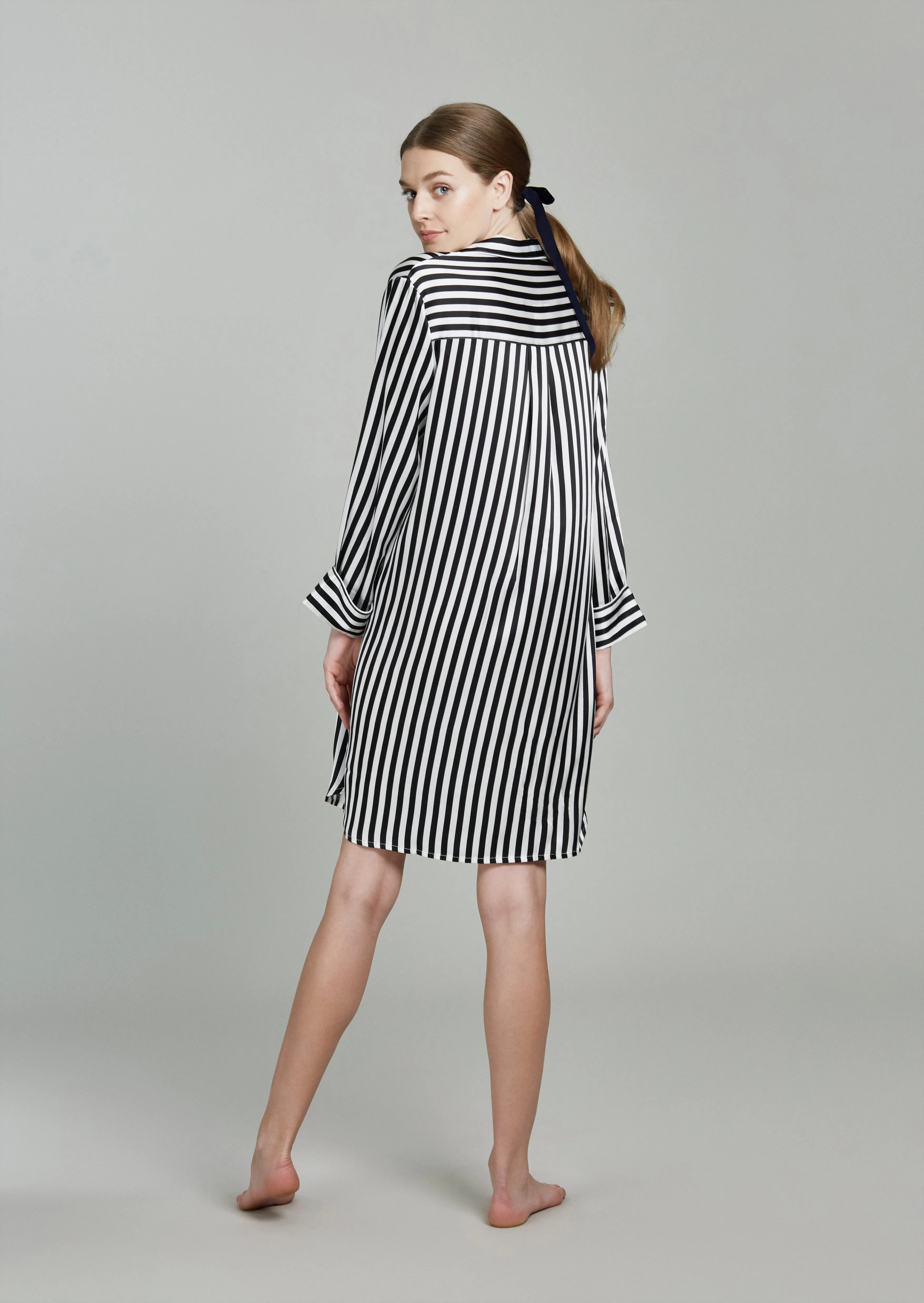 Colette Midnight Striped Silk Shirt Dress