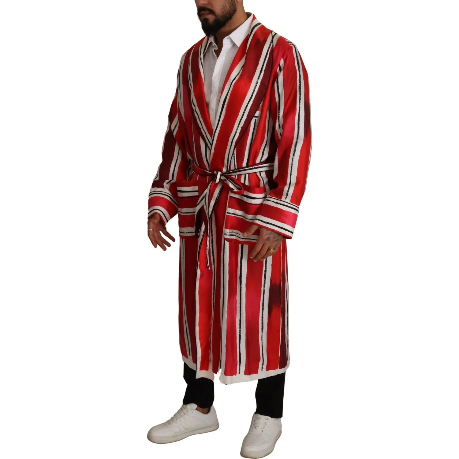 Dolce & Gabbana Chic Striped Silk Sleepwear Robe