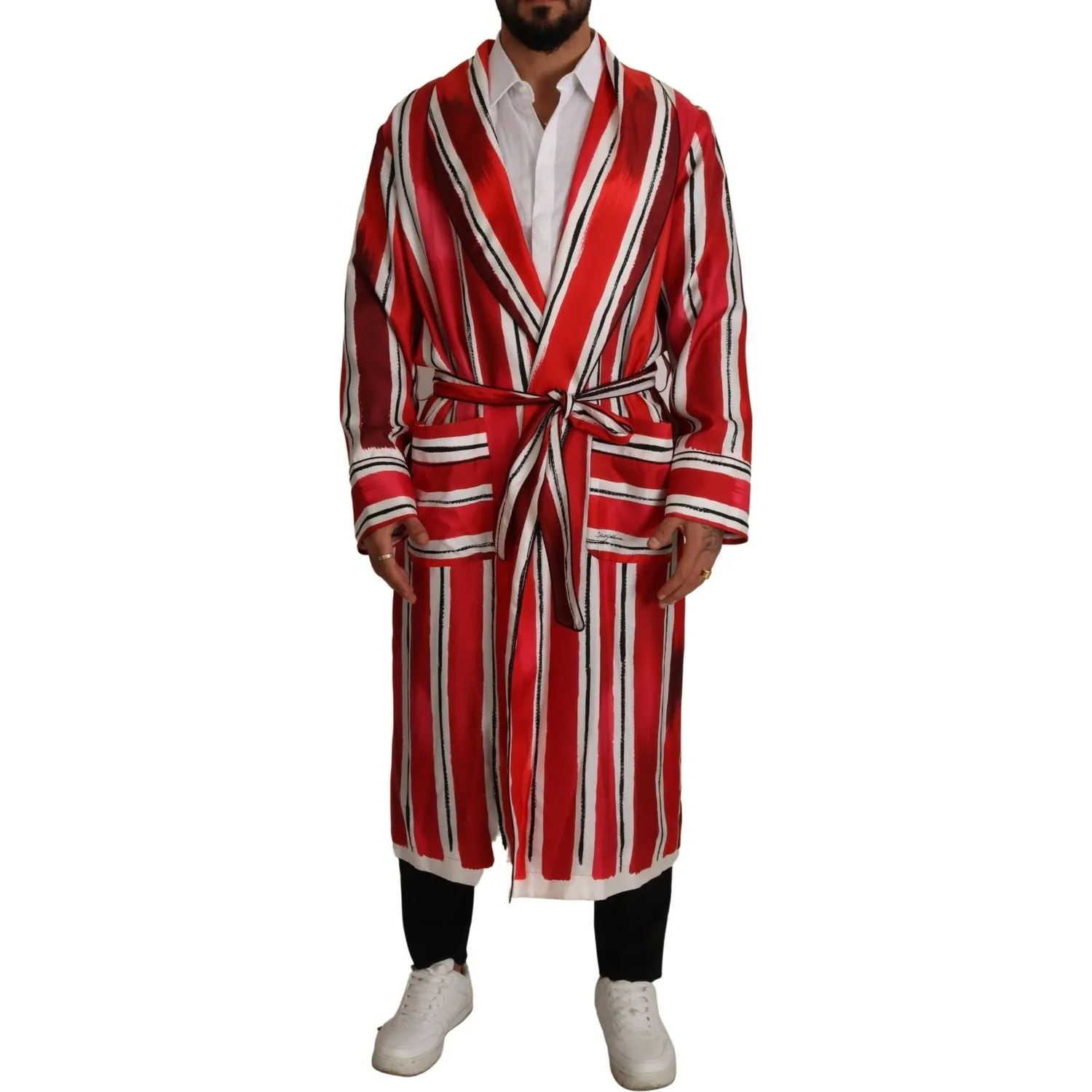 Dolce & Gabbana Chic Striped Silk Sleepwear Robe