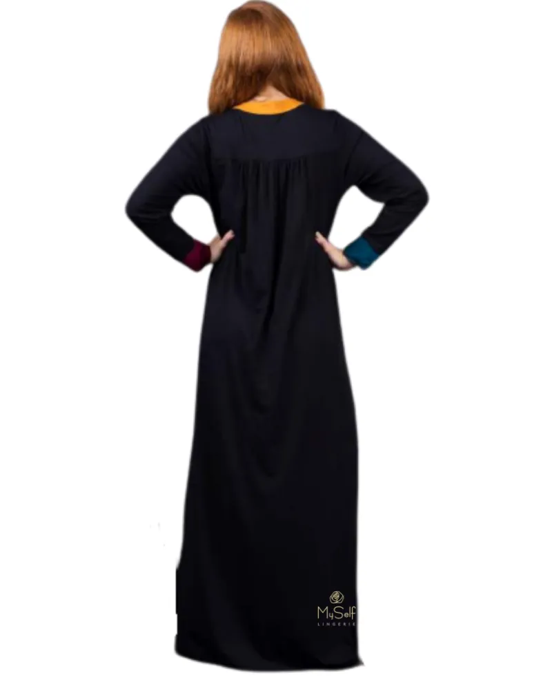 Ellwi Color Pop Button Down Black Cotton Nightgown