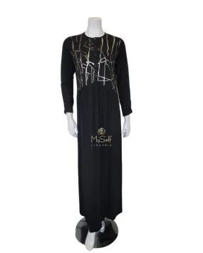 Ellwi Gold Print Black Button Down Cotton Nightgown