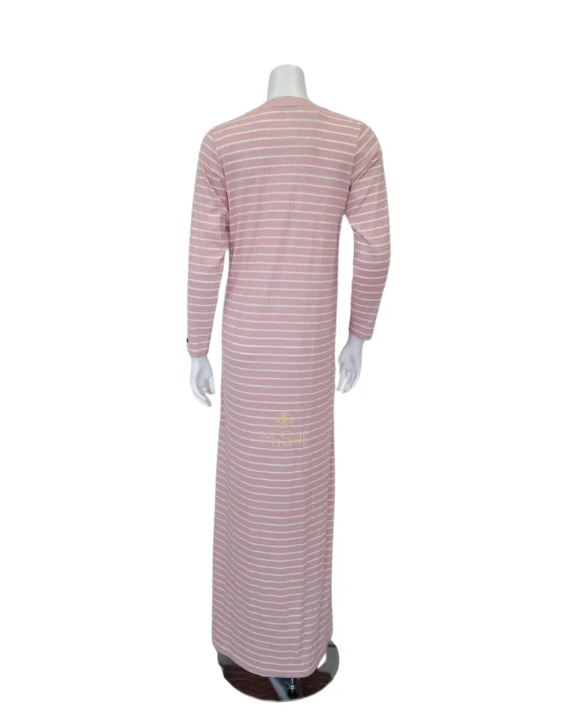 Ellwi Pink Stripes Button Down Cotton Nightgown