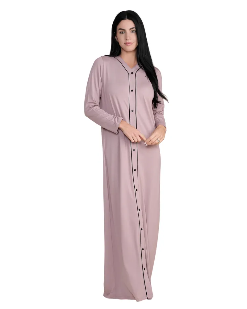 Ellwi V Style Mauve Button Down Cotton Nightgown