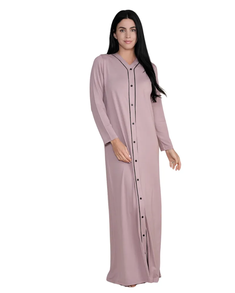 Ellwi V Style Mauve Button Down Cotton Nightgown