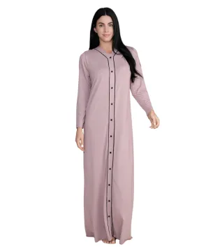 Ellwi V Style Mauve Button Down Cotton Nightgown