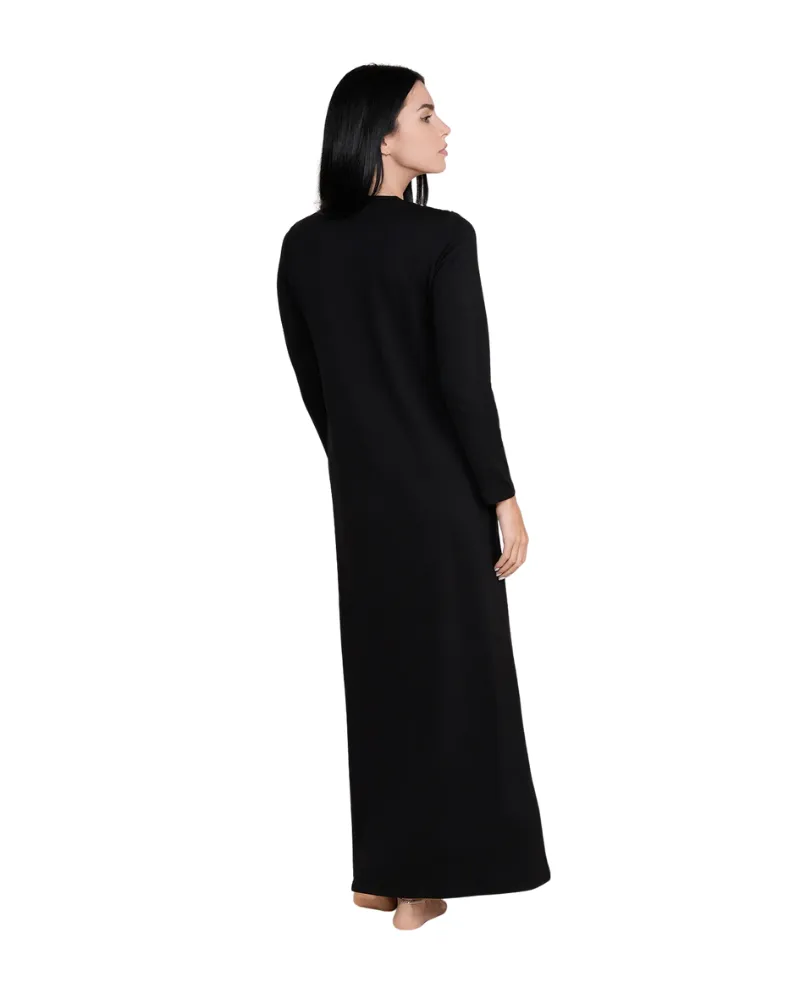 Ellwi V Style Trim Black Cotton Pull On Nightgown