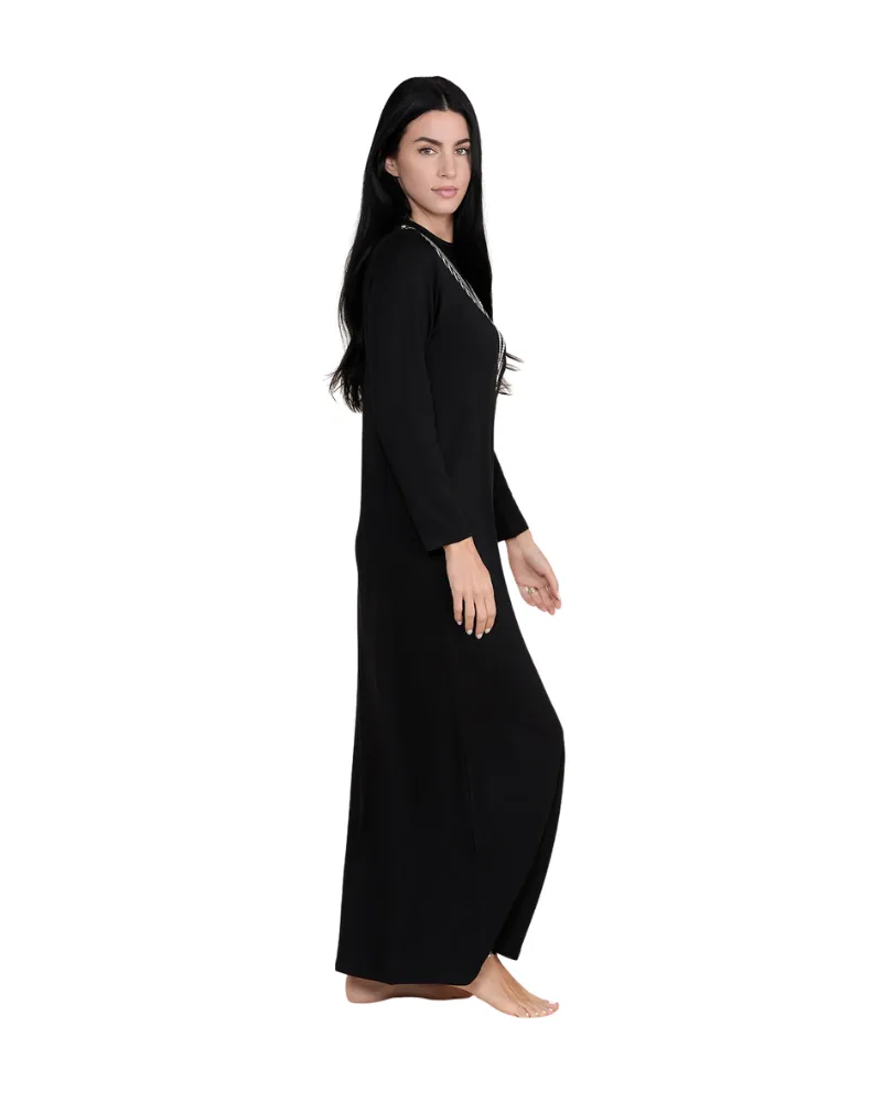 Ellwi V Style Trim Black Cotton Pull On Nightgown