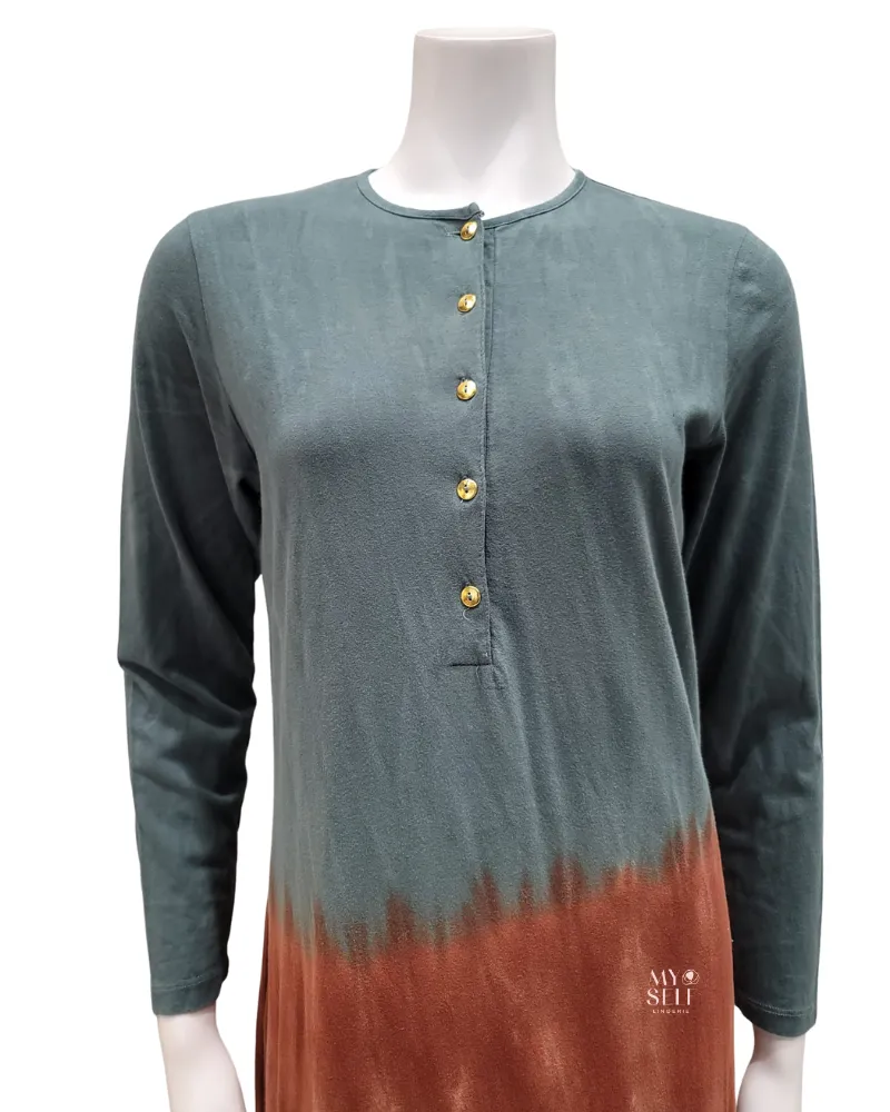 FW23N24A Tie Dye Print Cotton Blend Button Down Nightgown