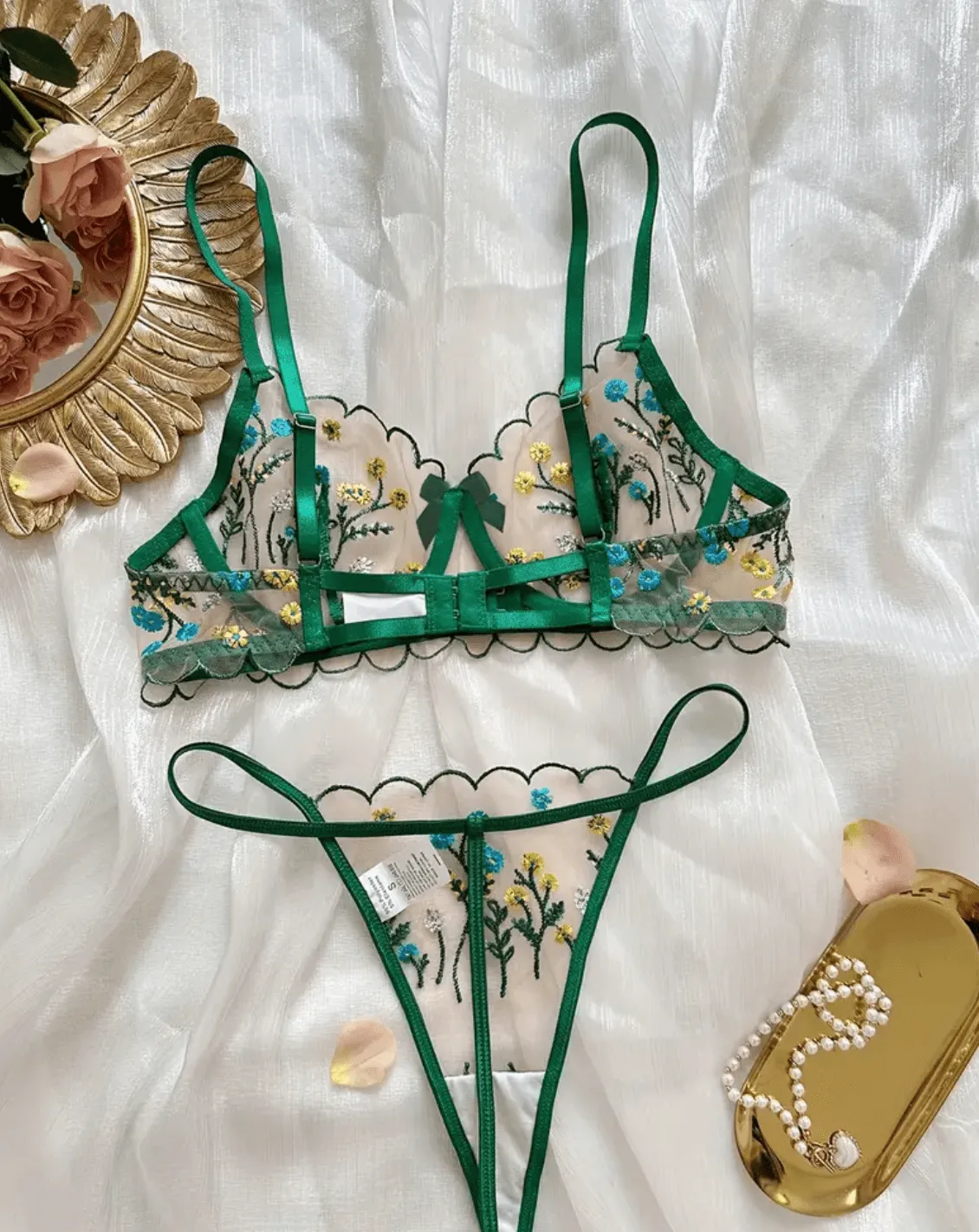 Green Lingerie Floral Set Sheer