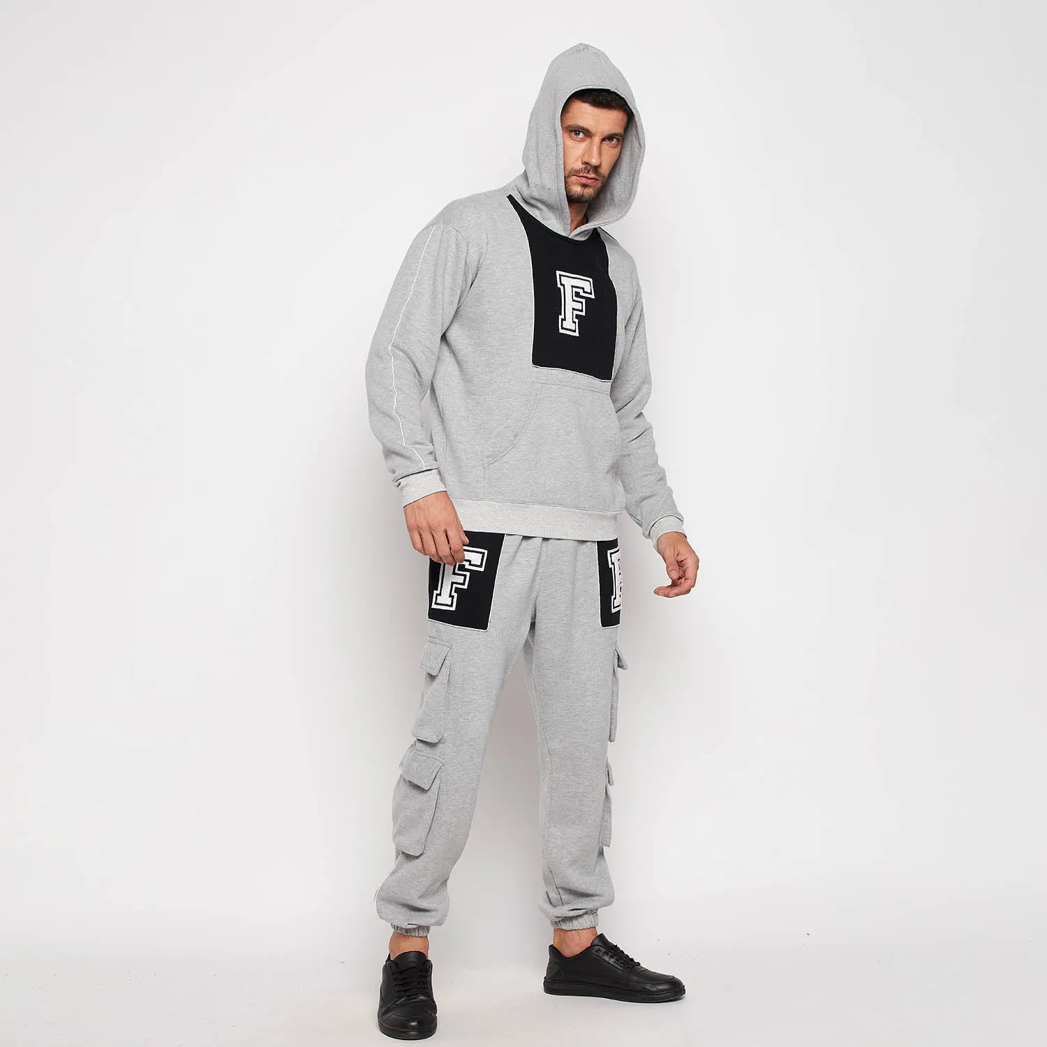 Grey Fleece Varsity Oversized Sweatshirt and Joggers Clothing Set