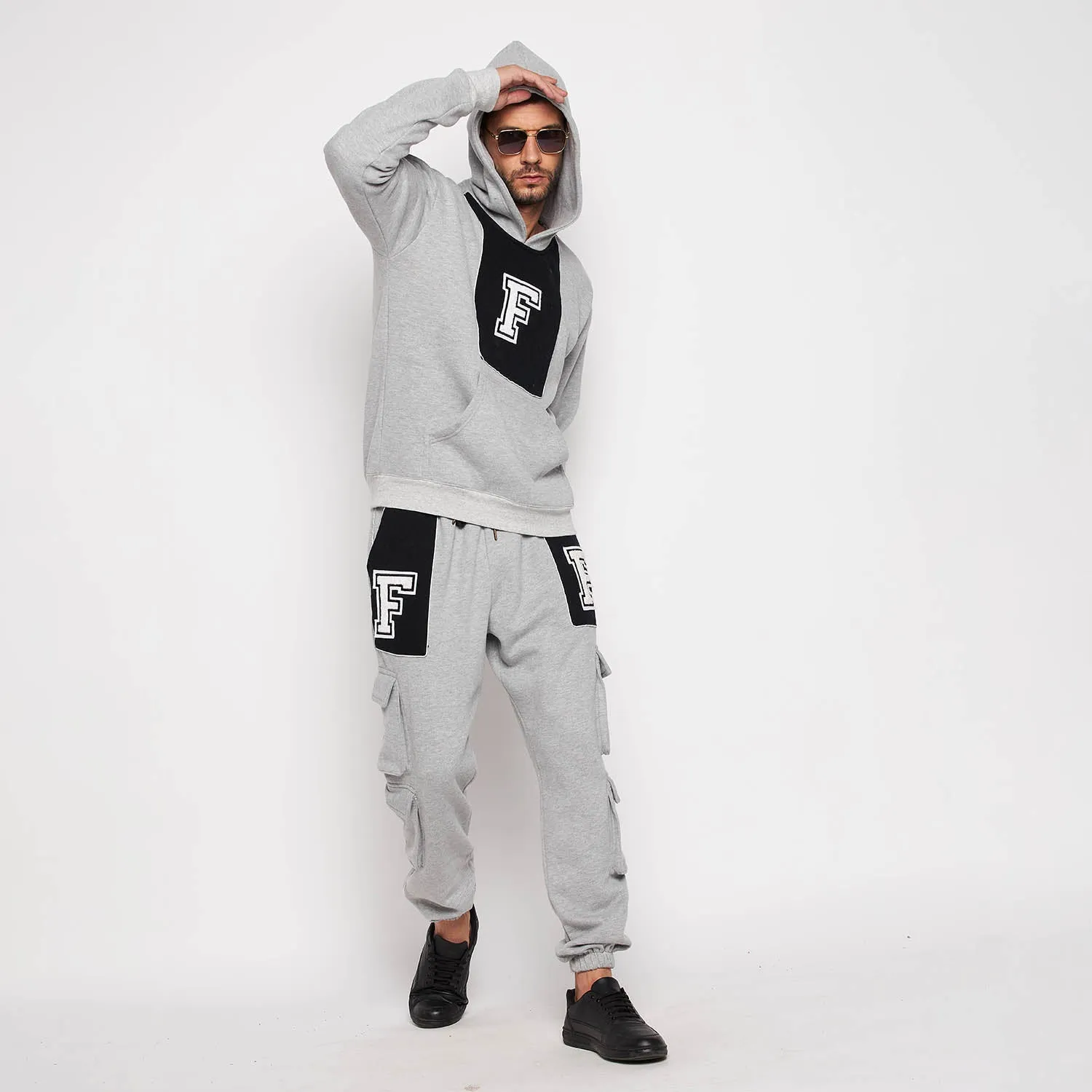 Grey Fleece Varsity Oversized Sweatshirt and Joggers Clothing Set