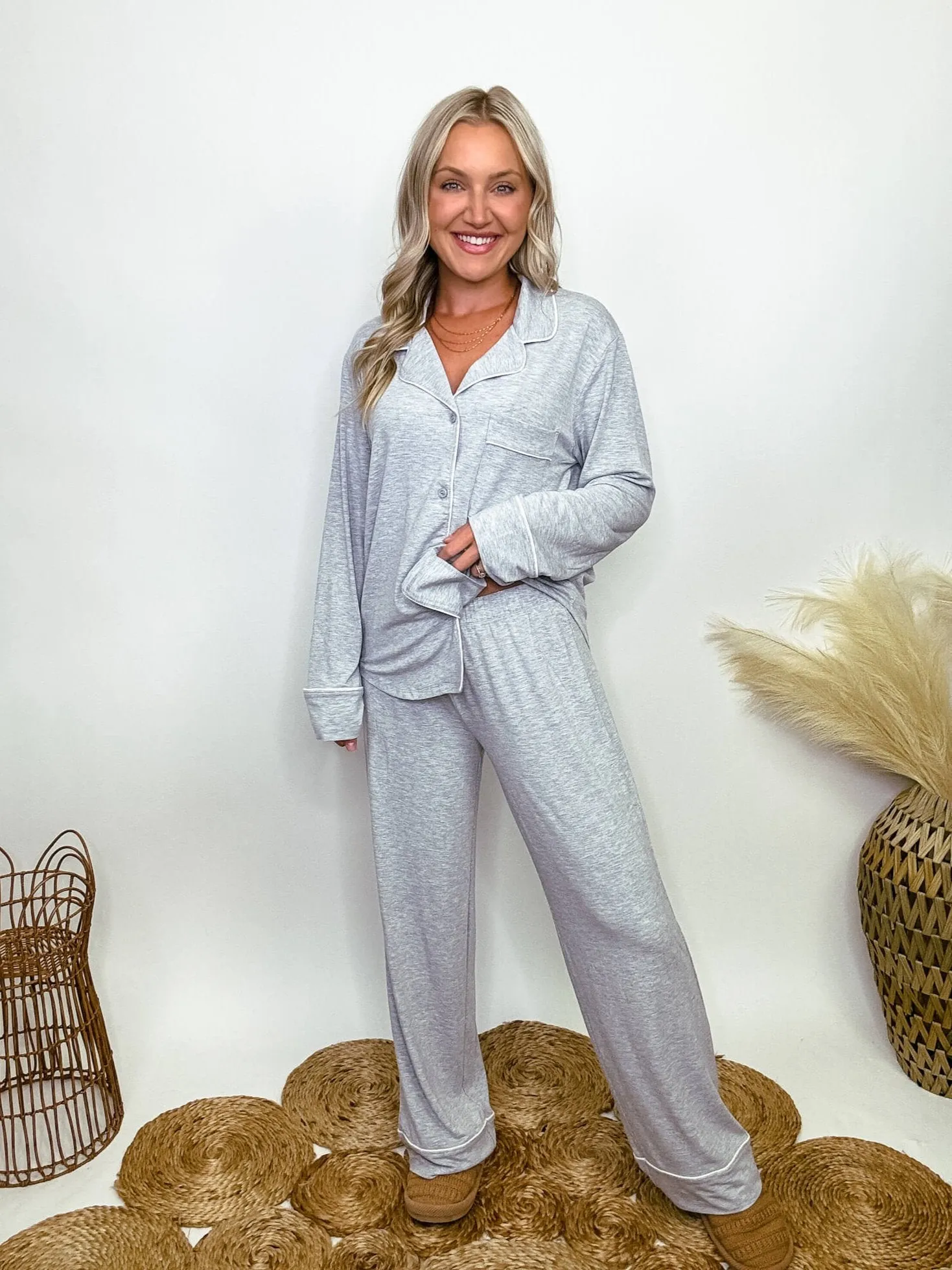 Heather Grey Two Piece Pajama Set