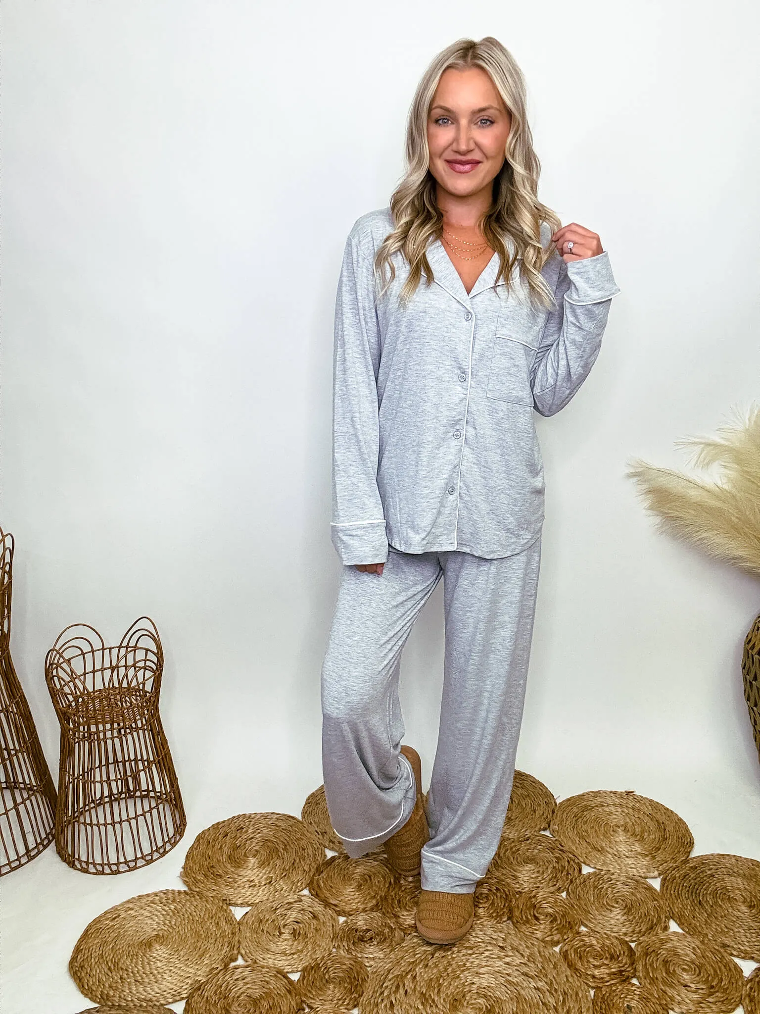 Heather Grey Two Piece Pajama Set