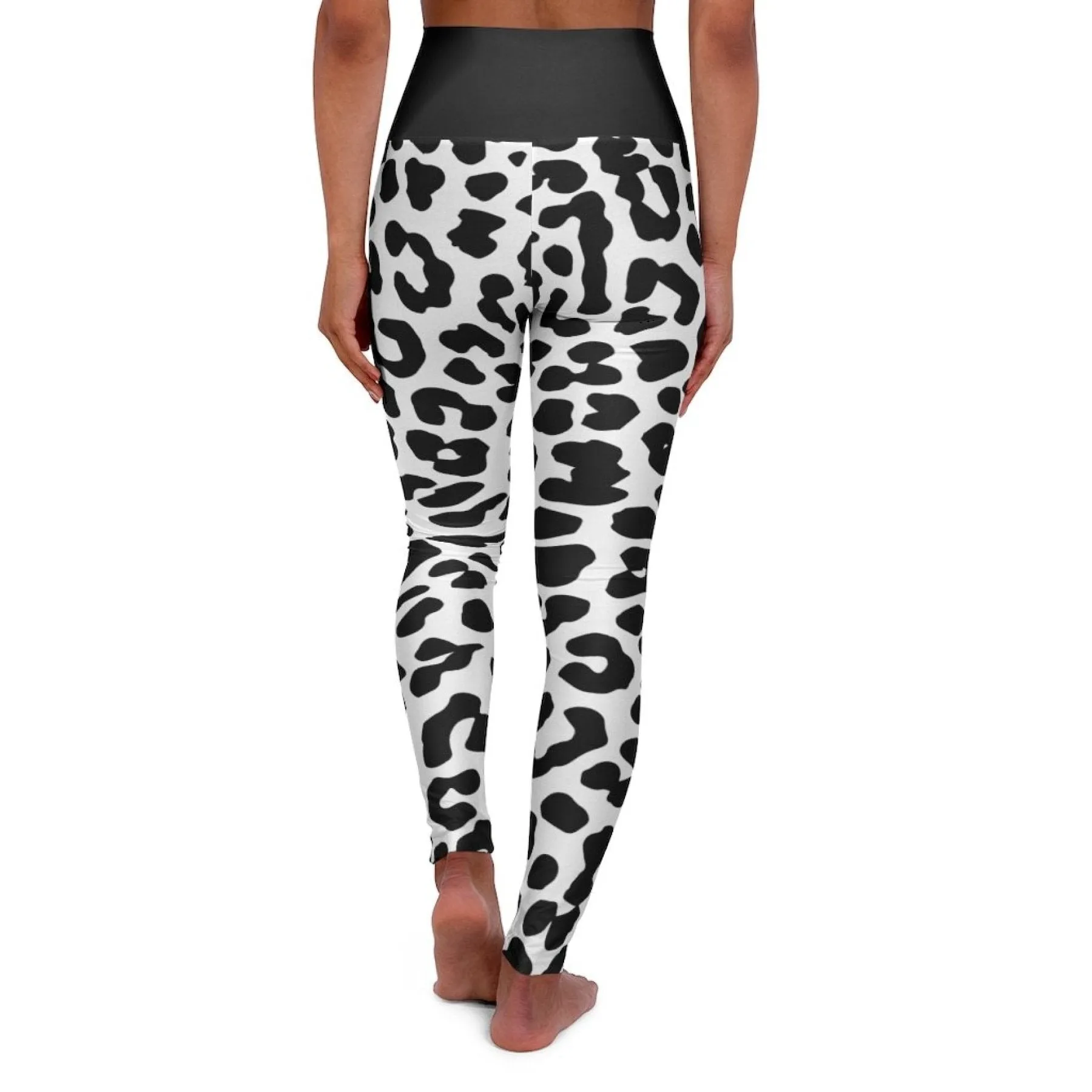 High Waisted Yoga Leggings, Black And White Two-Tone Leopard Style Pants