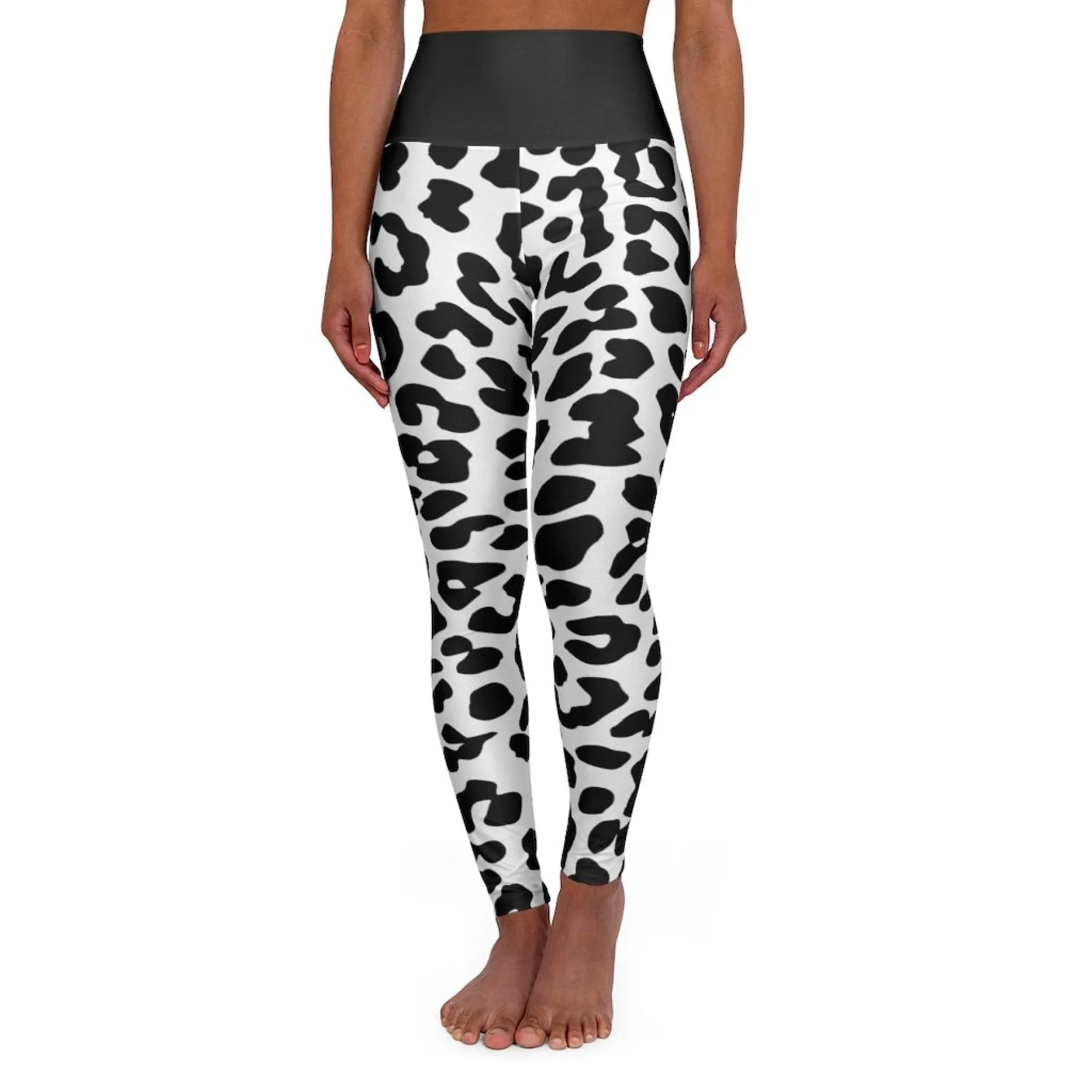 High Waisted Yoga Leggings, Black And White Two-Tone Leopard Style Pants