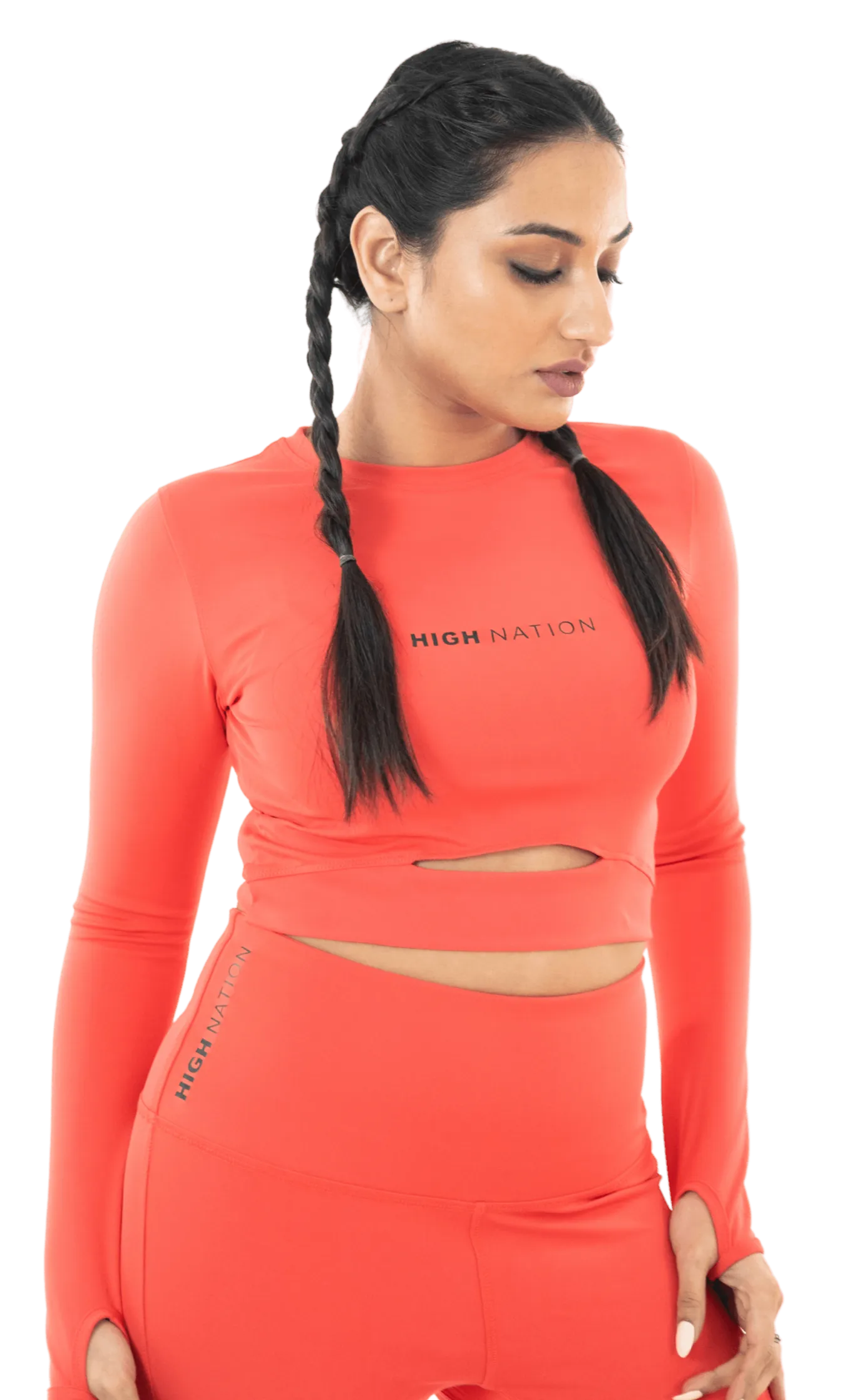 Hot Coral Orange Thumbhole Crop Top