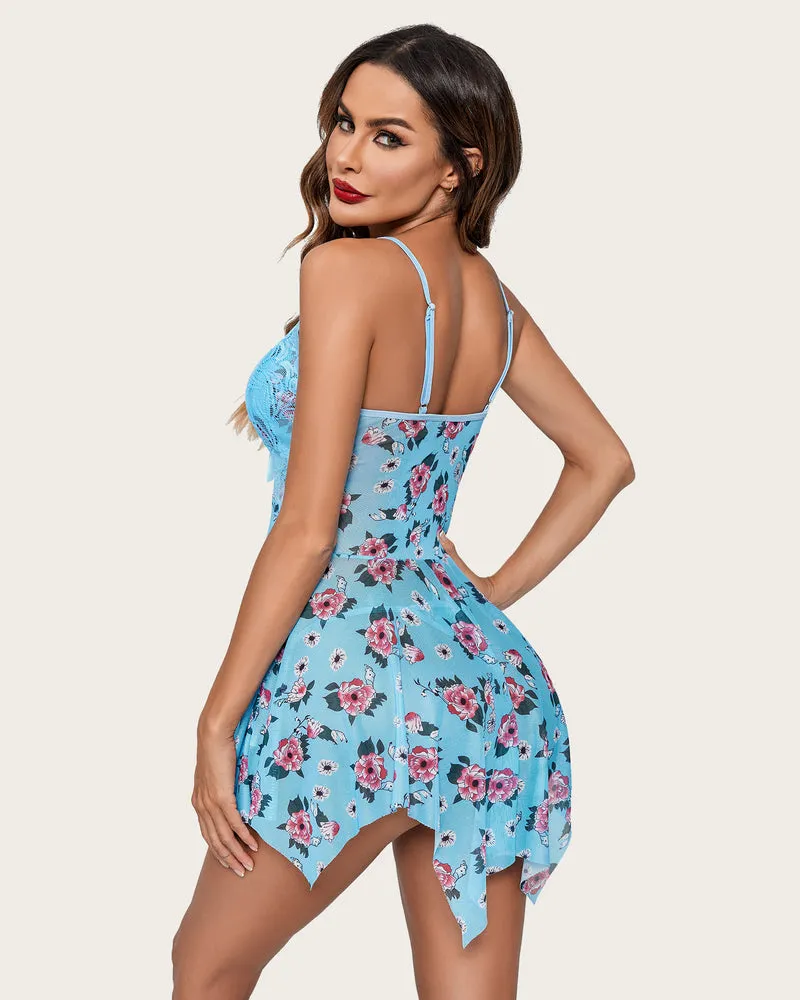 Lace Heart Print Babydoll Plus Size Outfits