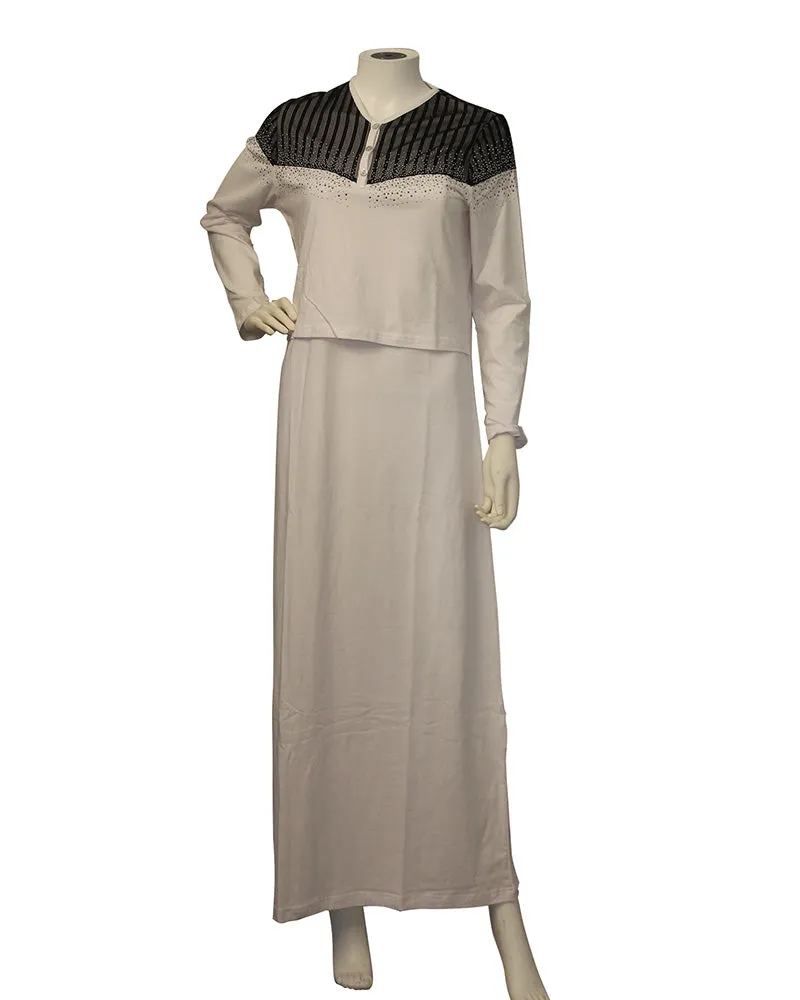 LND3600B Ribbed Lace Nursing Nightgown