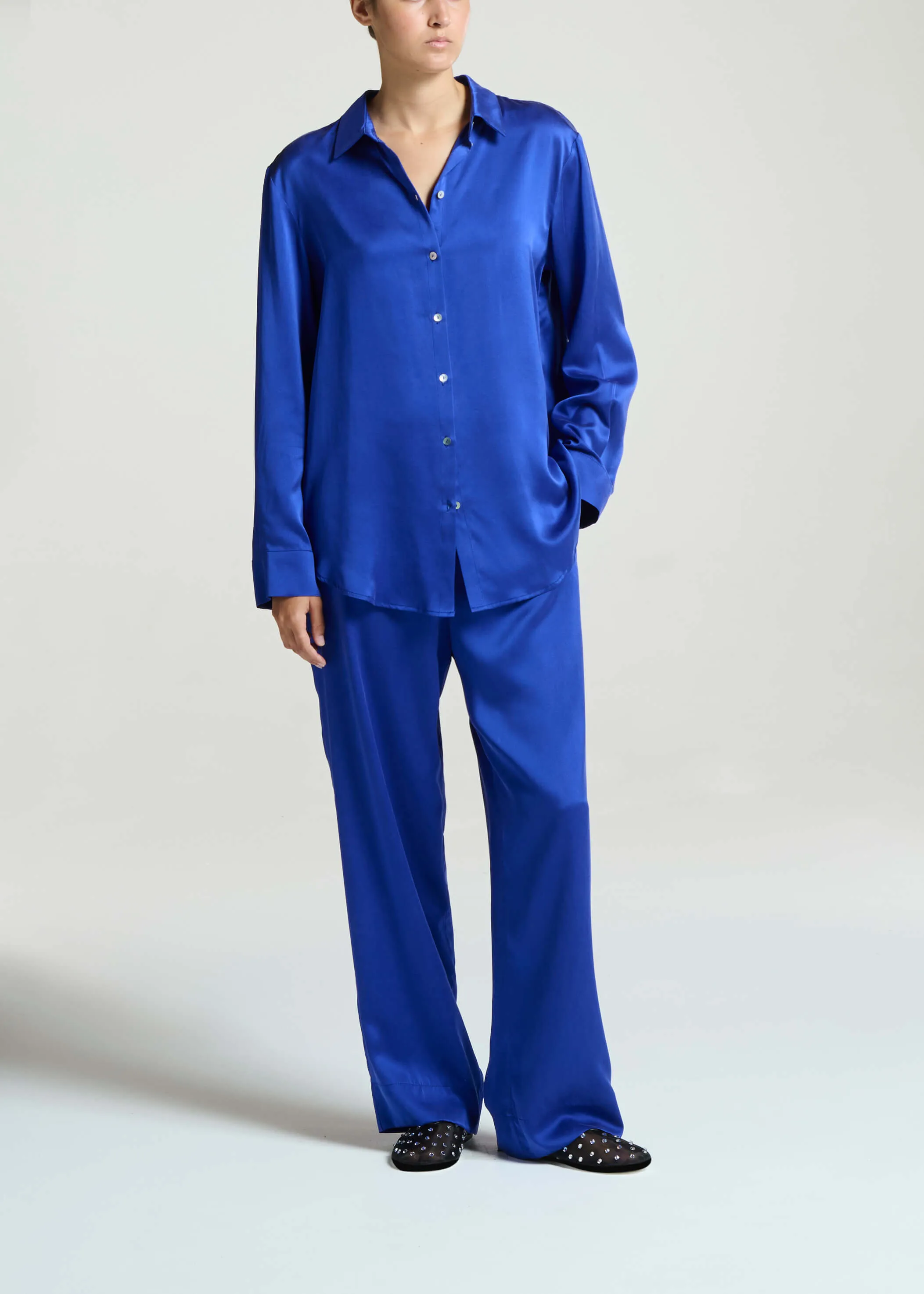 London Pyjama Bottom Electric Blue Silk Charmeuse