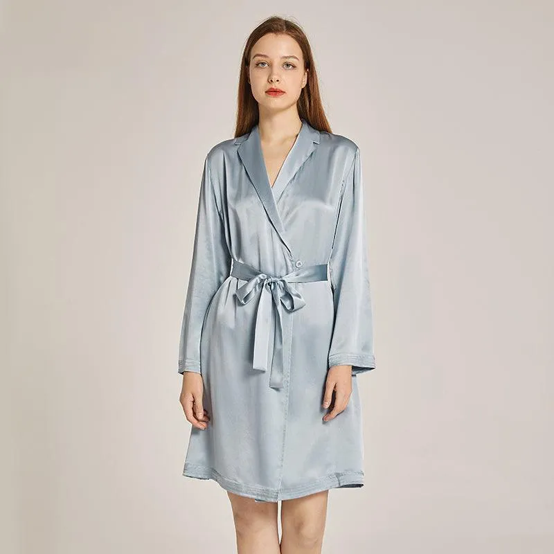 Long Sleeves Elegant Silk Robe For Women 100% Mulberry Silk Bathrobe Silk Nightwear Gifts