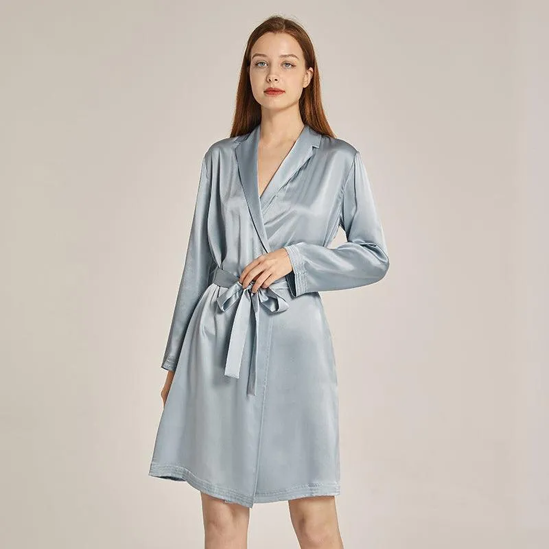 Long Sleeves Elegant Silk Robe For Women 100% Mulberry Silk Bathrobe Silk Nightwear Gifts