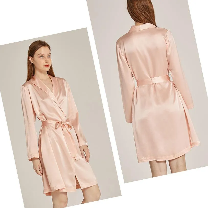 Long Sleeves Elegant Silk Robe For Women 100% Mulberry Silk Bathrobe Silk Nightwear Gifts