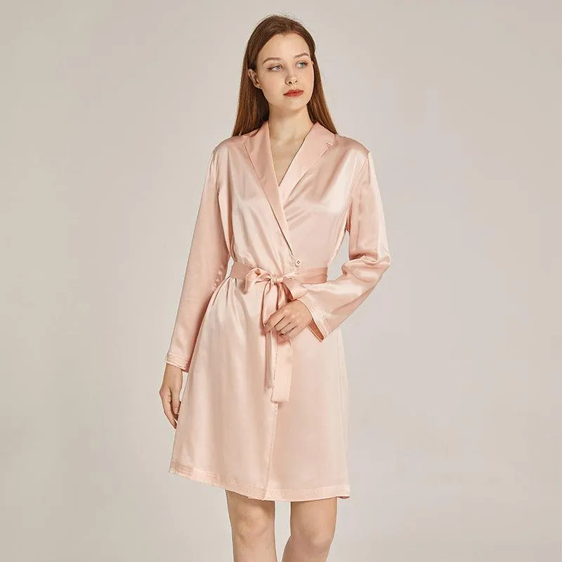 Long Sleeves Elegant Silk Robe For Women 100% Mulberry Silk Bathrobe Silk Nightwear Gifts