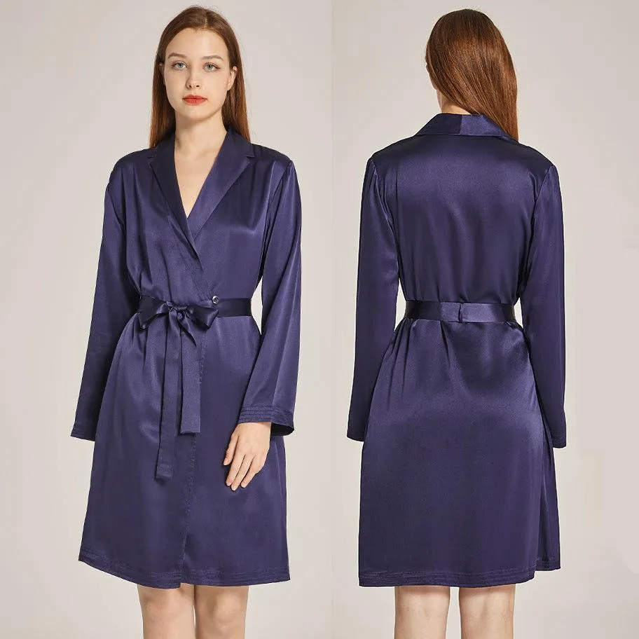 Long Sleeves Elegant Silk Robe For Women 100% Mulberry Silk Bathrobe Silk Nightwear Gifts