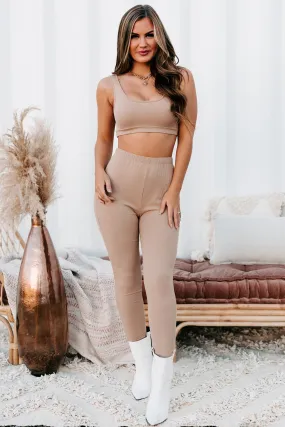 Low Profile Ribbed Crop Top & Leggings Set (Latte)