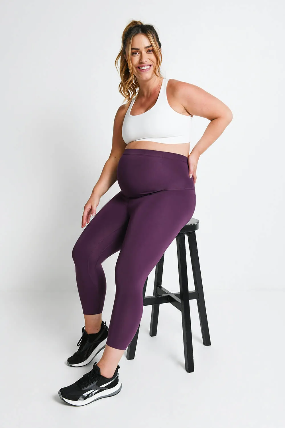 Maternity Focus Cropped Sports Leggings - Mulberry Plum