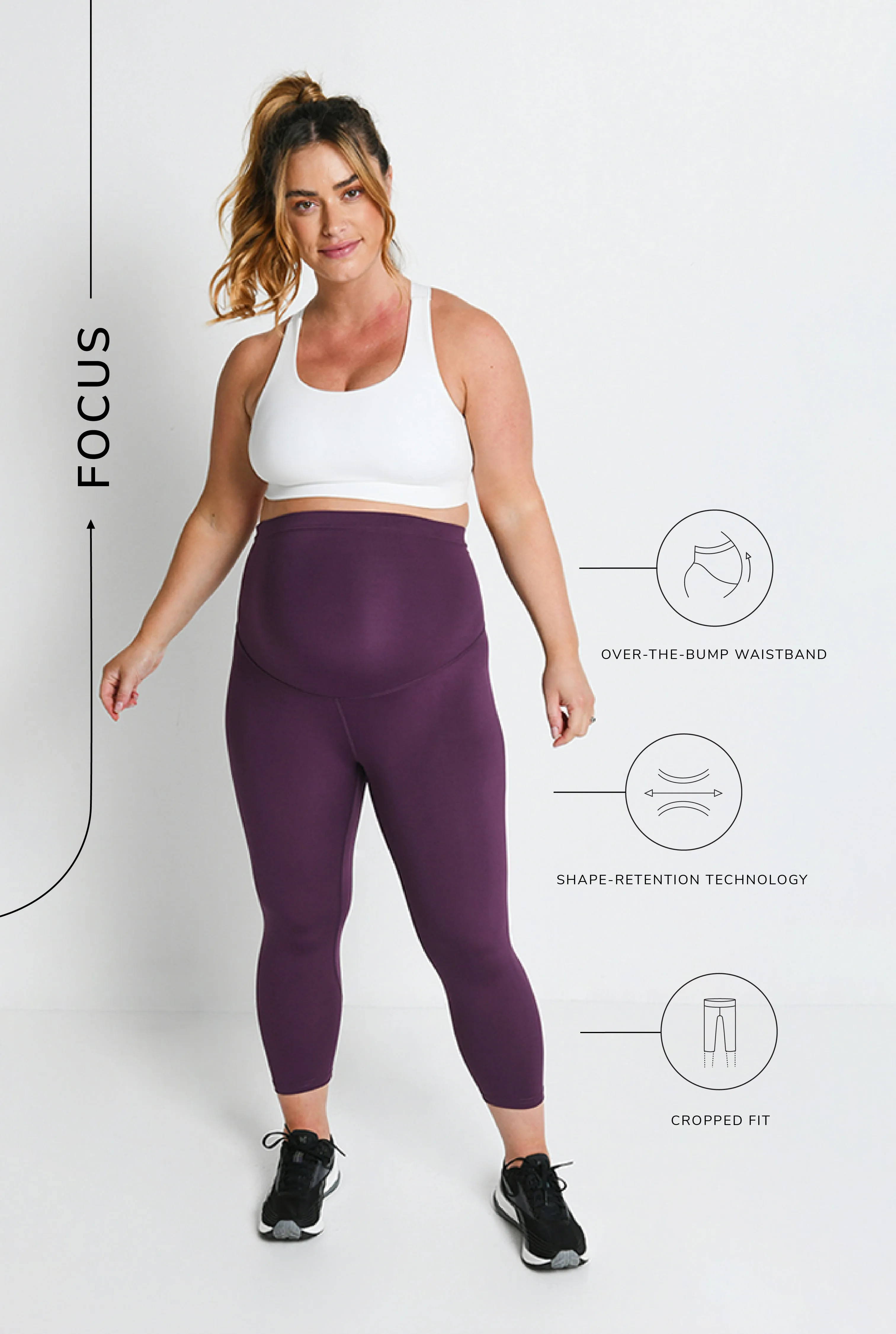 Maternity Focus Cropped Sports Leggings - Mulberry Plum